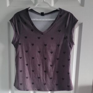 Heart Patterned Grey Women's Top